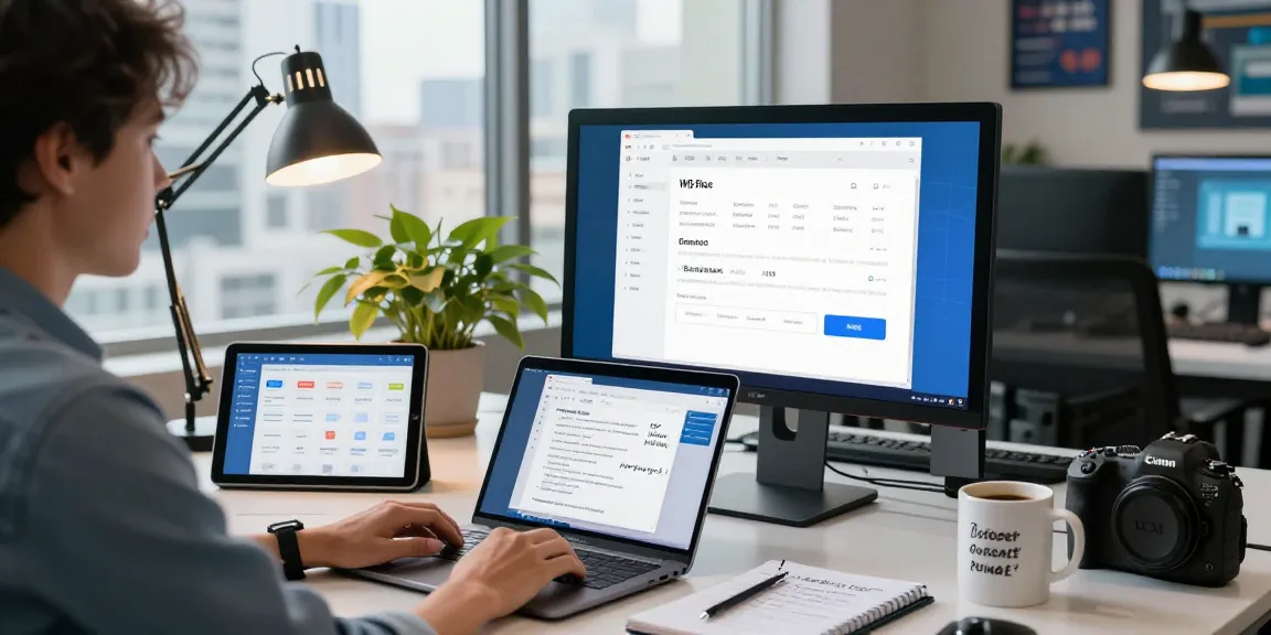 Download WPS Office in a modern tech workspace with productivity setup.