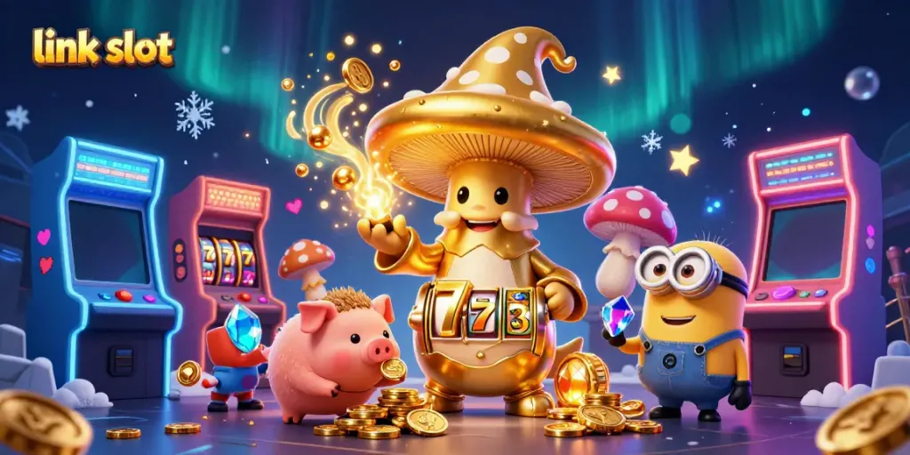 Experience the thrill of winning with link slot amidst golden treasures and magical characters.