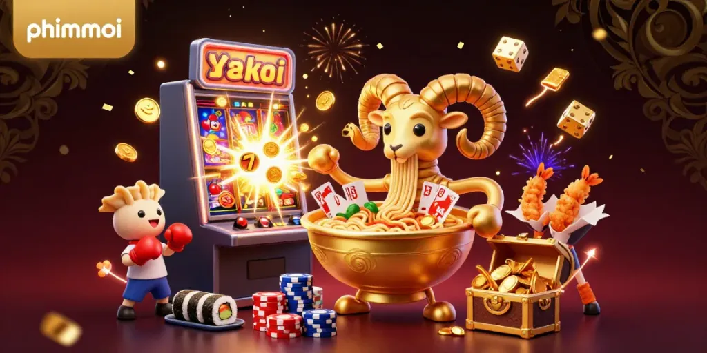 Engage in vibrant casino action featuring phimmoi with a golden ramen bowl character dealing cards.