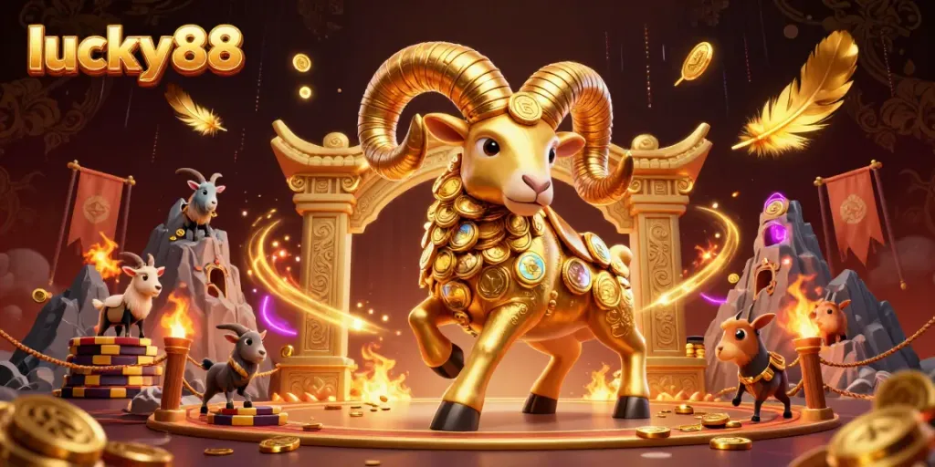 Experience thrilling gameplay at lucky88, featuring an energetic scene with golden ram and casino elements.
