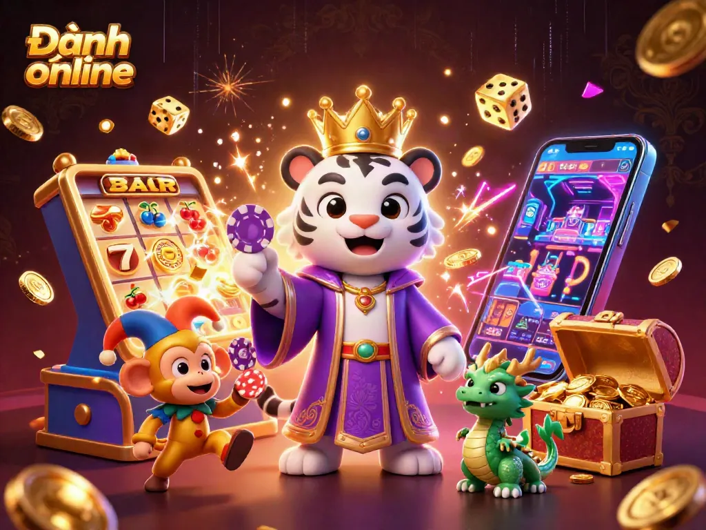 Experience thrilling Đánh đề online action with a lively scene of a tiger, monkey, and dragon at a jackpot!