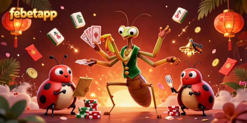 Experience excitement with febetapp in a vibrant casino illustration showcasing diverse gaming elements.