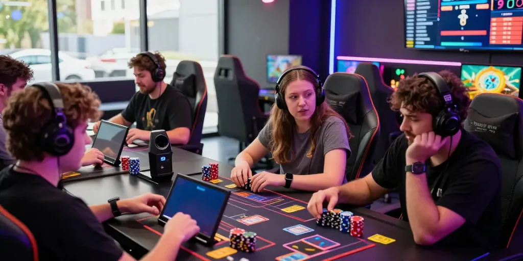 Engaging online gaming atmosphere at https://hitclub3.io/ featuring players and colorful screens.