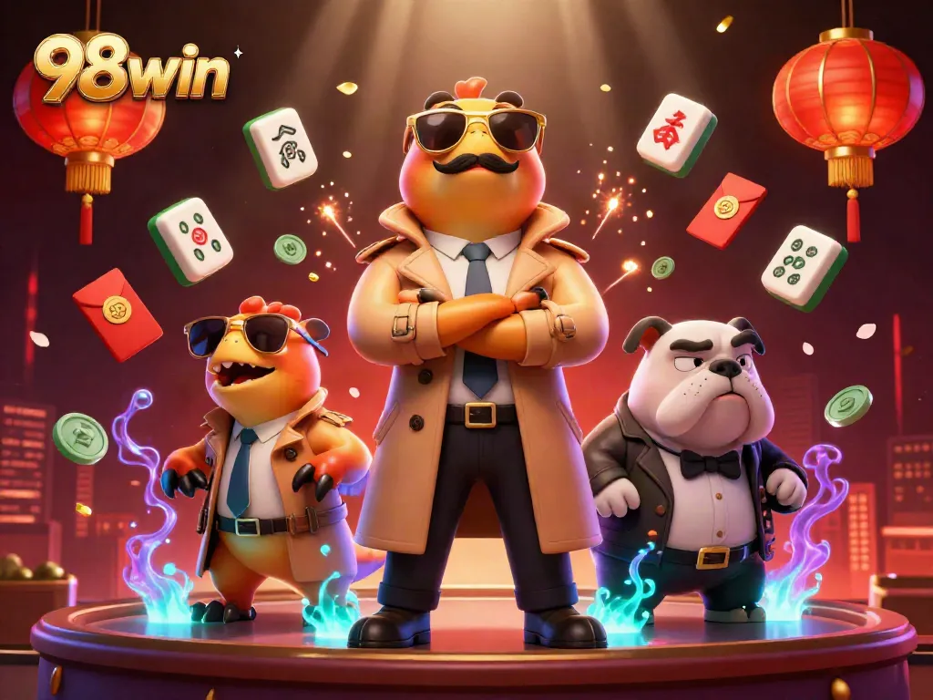 Experience the vibrant VIP casino scene with 98win’s playful characters as they attempt to blend in.