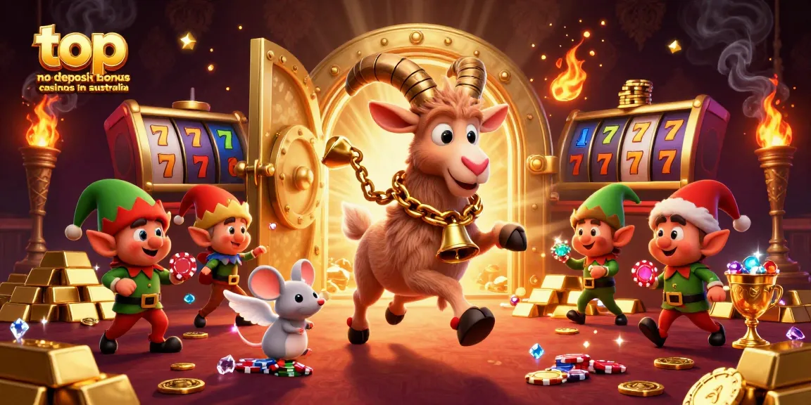 Experience top no deposit bonus casinos in Australia amidst festive chaos with Krampus, mouse, and elf gremlins!