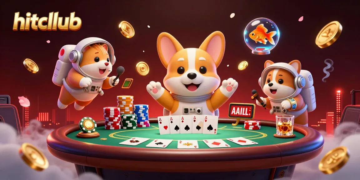 Hitcllub slots action with a 3D cartoon astronaut corgi enjoying a casino atmosphere