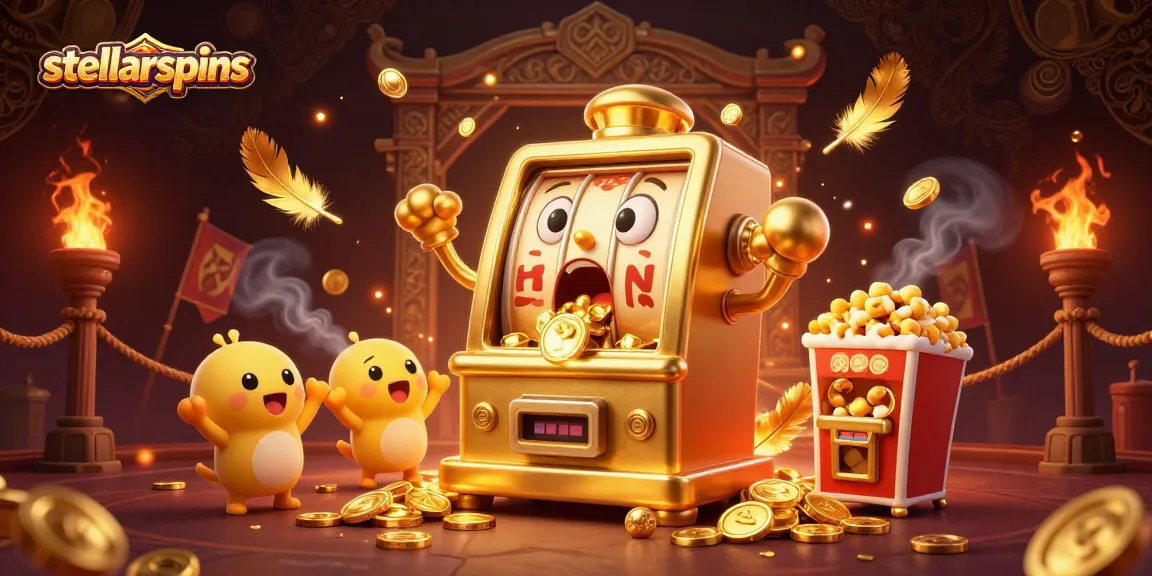 Engage with stellarspins as the golden slot machine wins a jackpot, spreading excitement.